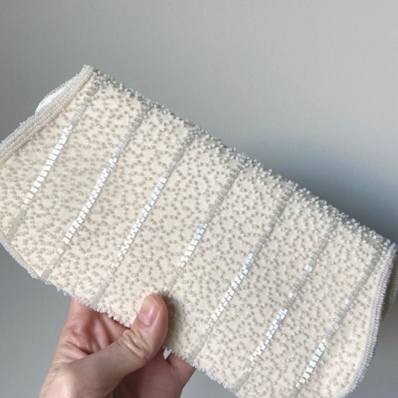Vintage 1950s Walborg ivory beaded envelope evening clutch handmade in Belgium - Picture 2 of 10